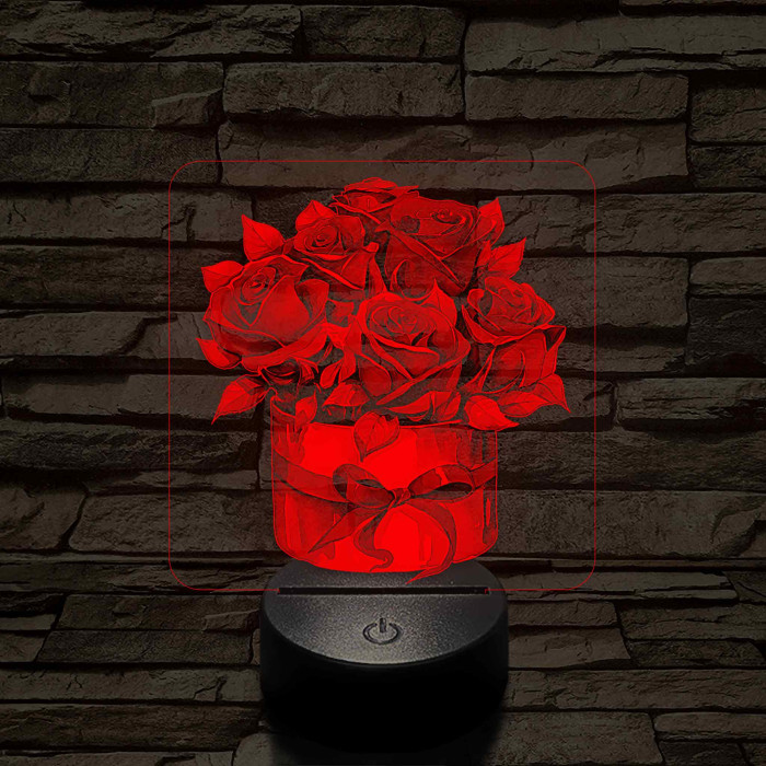 Rózsacsokor 7 színű, színváltós, valósághű 3D led lámpa