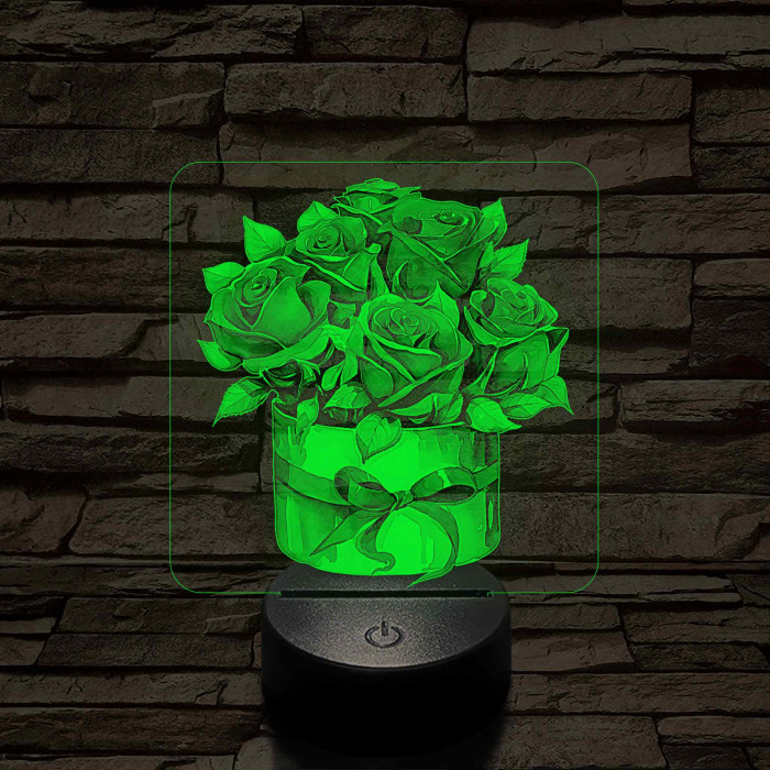 Rózsacsokor 7 színű, színváltós, valósághű 3D led lámpa