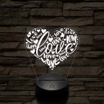 Szívvel és love-al 7 színű 3D led lámpa