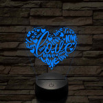 Szívvel és love-al 7 színű 3D led lámpa