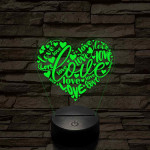 Szívvel és love-al 7 színű 3D led lámpa