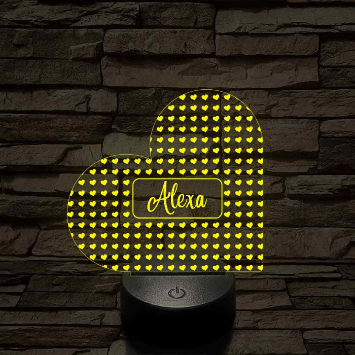 Egyedi névreszóló szerelem szívecske - 7 színű, színváltós 3D LED lámpa