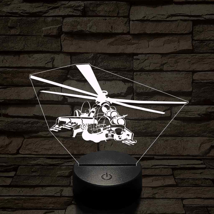 MI 24- es harci helikopter – 7 színű, színváltós 3D LED lámpa