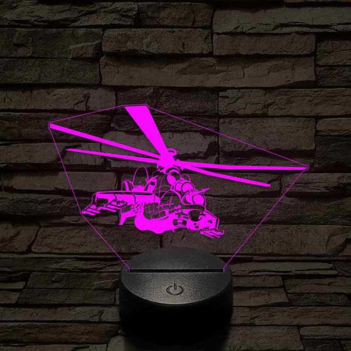 MI 24- es harci helikopter – 7 színű, színváltós 3D LED lámpa