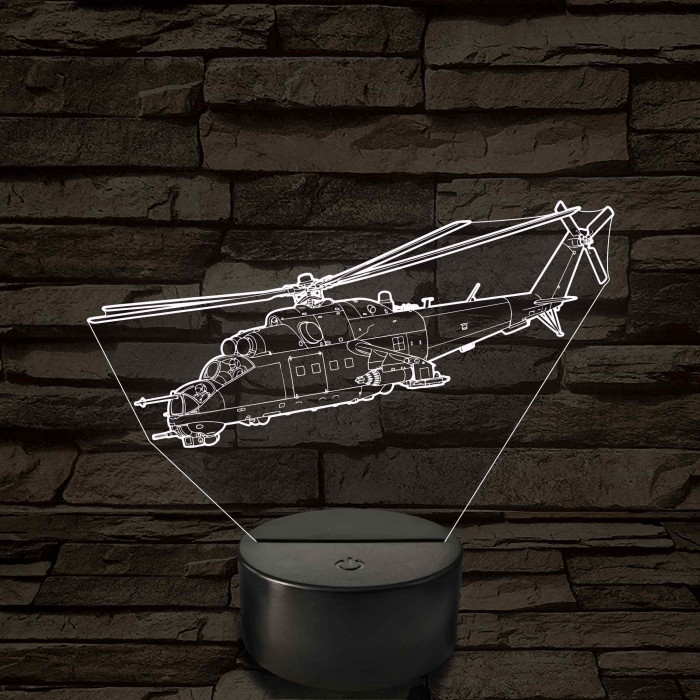 MI-24 Hind helikopter – 7 színű, színváltós 3D LED lámpa