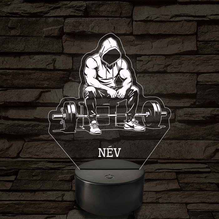 Súlyemelő – 7 színű, színváltós 3D LED lámpa (személynévvel is gravírozható)