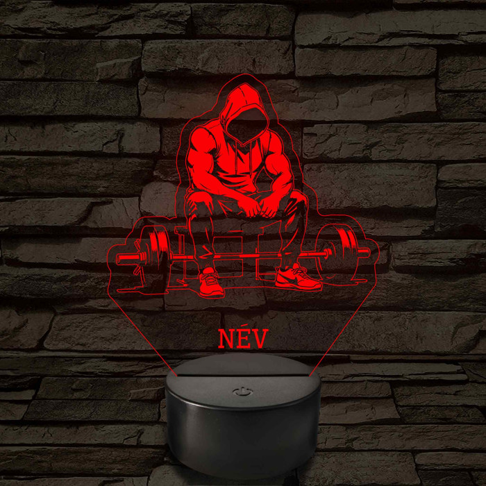 Súlyemelő – 7 színű, színváltós 3D LED lámpa (személynévvel is gravírozható)