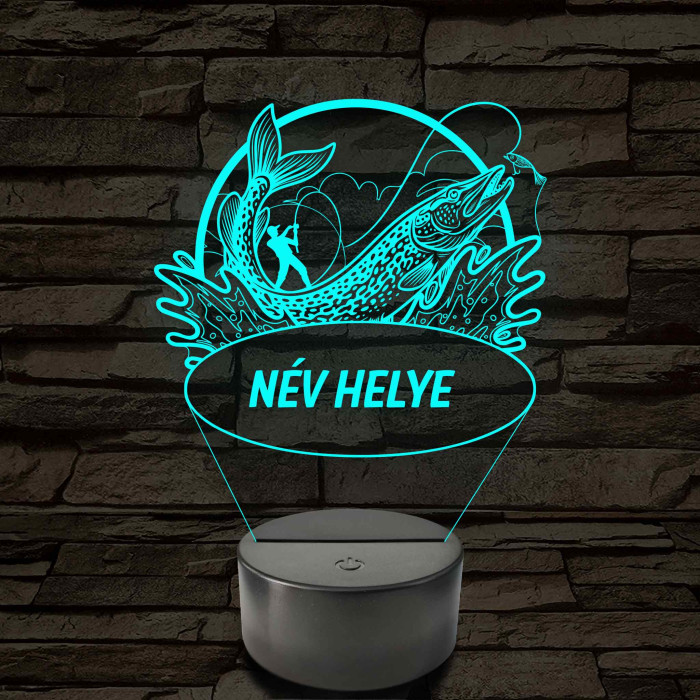 Csuka és horgász – Névvel kérhető 7 színű 3D led lámpa