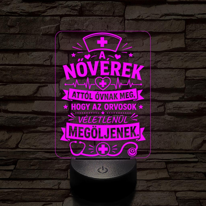 Nővérke szakma lámpa – 7 színű, színváltós 3D LED lámpa