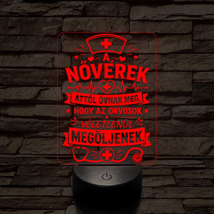 Nővérke szakma lámpa – 7 színű, színváltós 3D LED lámpa