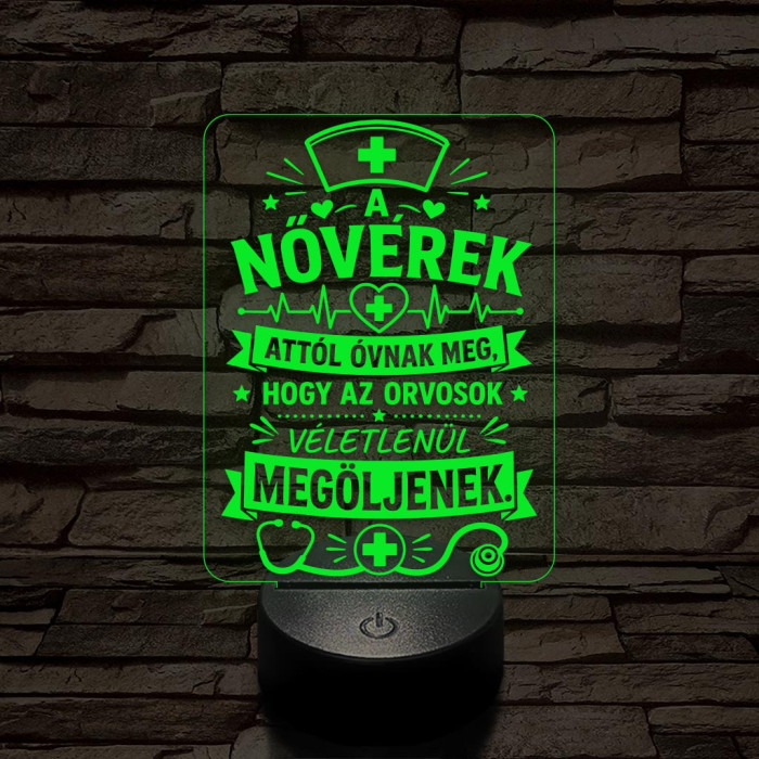 Nővérke szakma lámpa – 7 színű, színváltós 3D LED lámpa