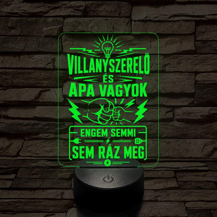 Villanyszerelő Apa szakma lámpa – 7 színű, színváltós 3D LED lámpa