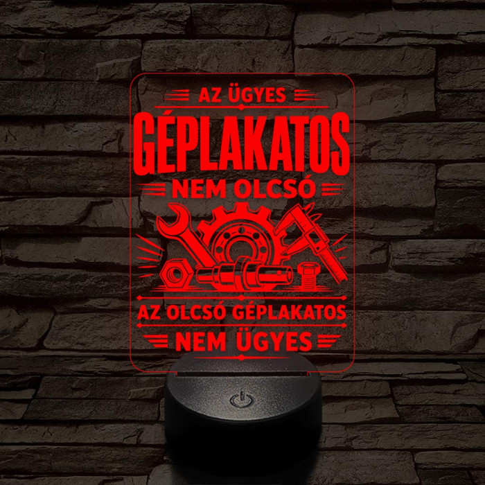 Géplakatos szakma lámpa – 7 színű, színváltós 3D LED lámpa