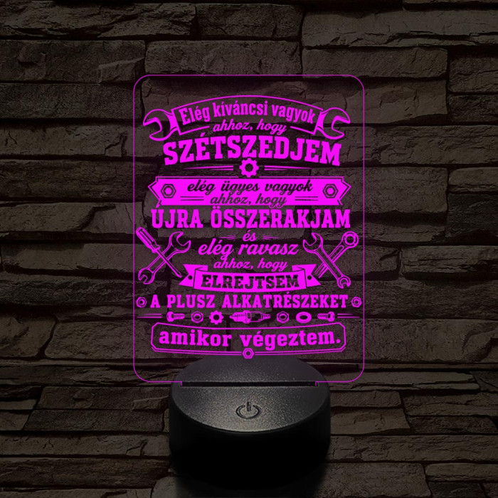 Autószerelő szakma lámpa – 7 színű, színváltós 3D LED lámpa