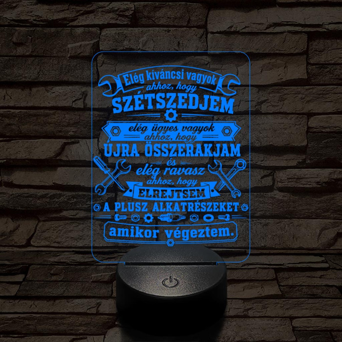Autószerelő szakma lámpa – 7 színű, színváltós 3D LED lámpa