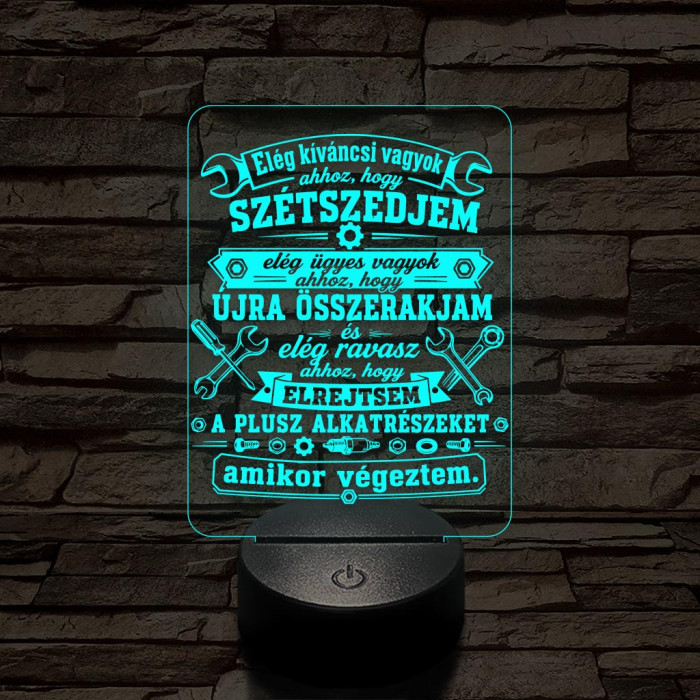 Autószerelő szakma lámpa – 7 színű, színváltós 3D LED lámpa