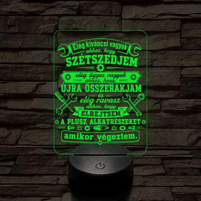 Autószerelő szakma lámpa – 7 színű, színváltós 3D LED lámpa