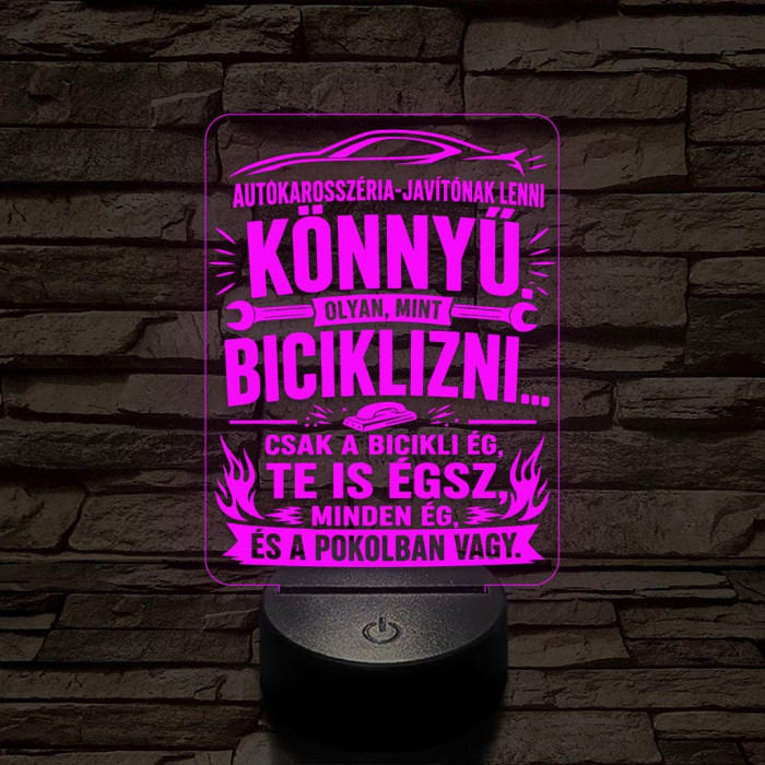 Autókarosszéria lakatos szakma lámpa – 7 színű, színváltós 3D LED lámpa