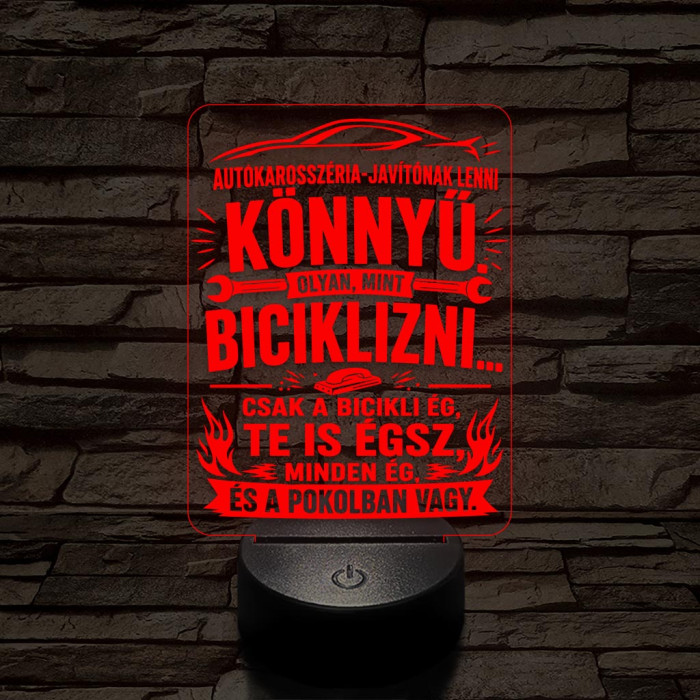 Autókarosszéria lakatos szakma lámpa – 7 színű, színváltós 3D LED lámpa
