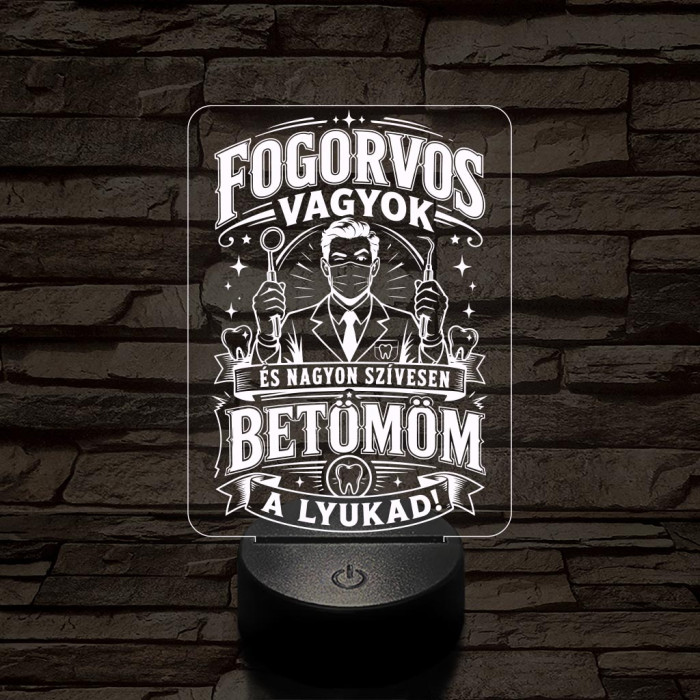 Fogász szakma lámpa – 7 színű, színváltós 3D LED lámpa