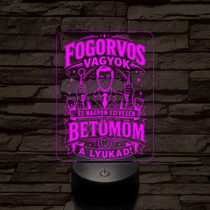 Fogász szakma lámpa – 7 színű, színváltós 3D LED lámpa
