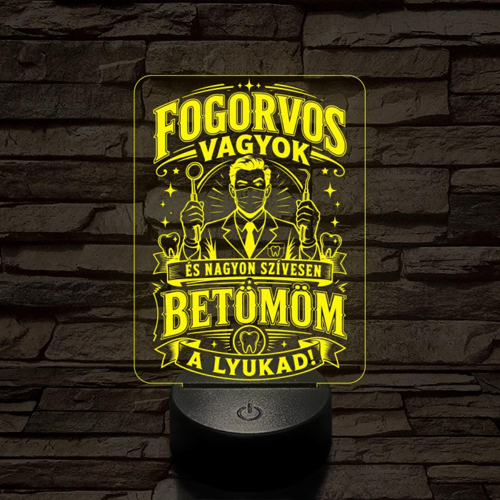 Fogász szakma lámpa – 7 színű, színváltós 3D LED lámpa