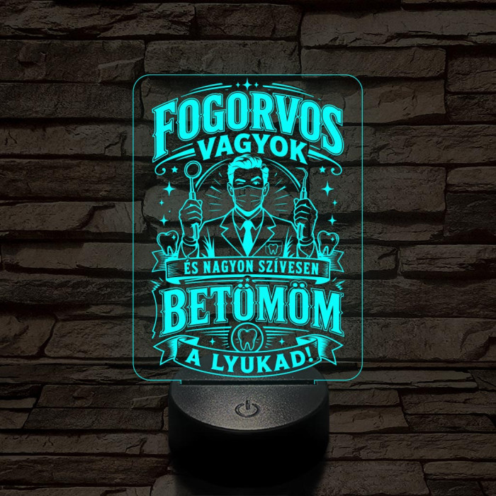Fogász szakma lámpa – 7 színű, színváltós 3D LED lámpa