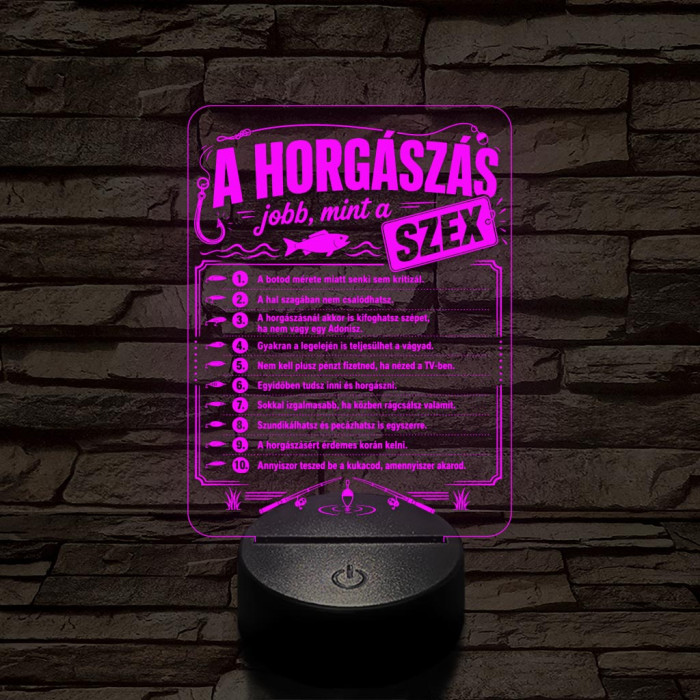 Horgász szakma lámpa – 7 színű, színváltós 3D LED lámpa