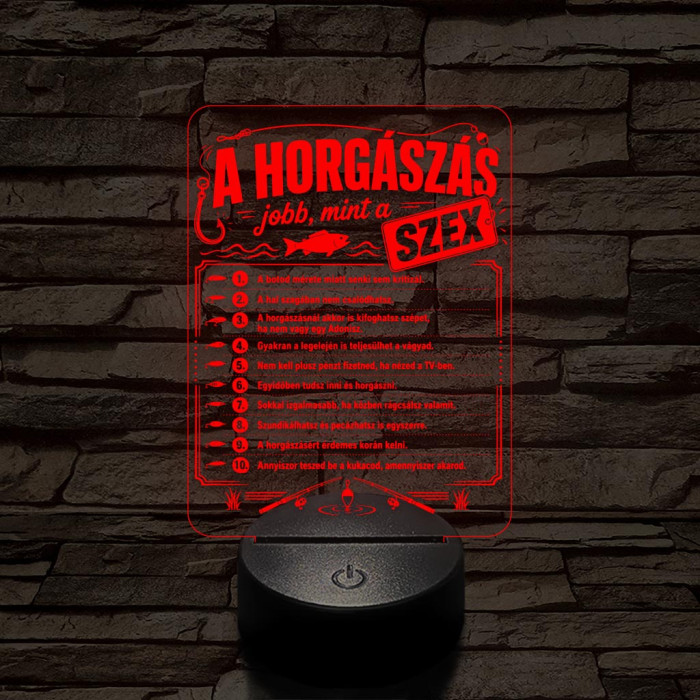 Horgász szakma lámpa – 7 színű, színváltós 3D LED lámpa