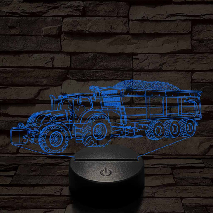 Traktor utánfutóval 7 színű 3D led lámpa