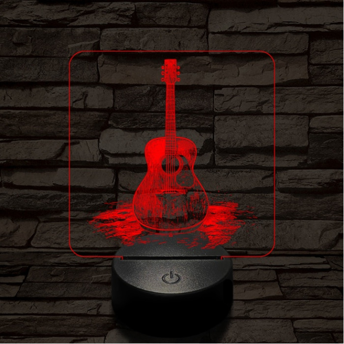 Akusztikus gitár 7 színű valósághű 3D led lámpa