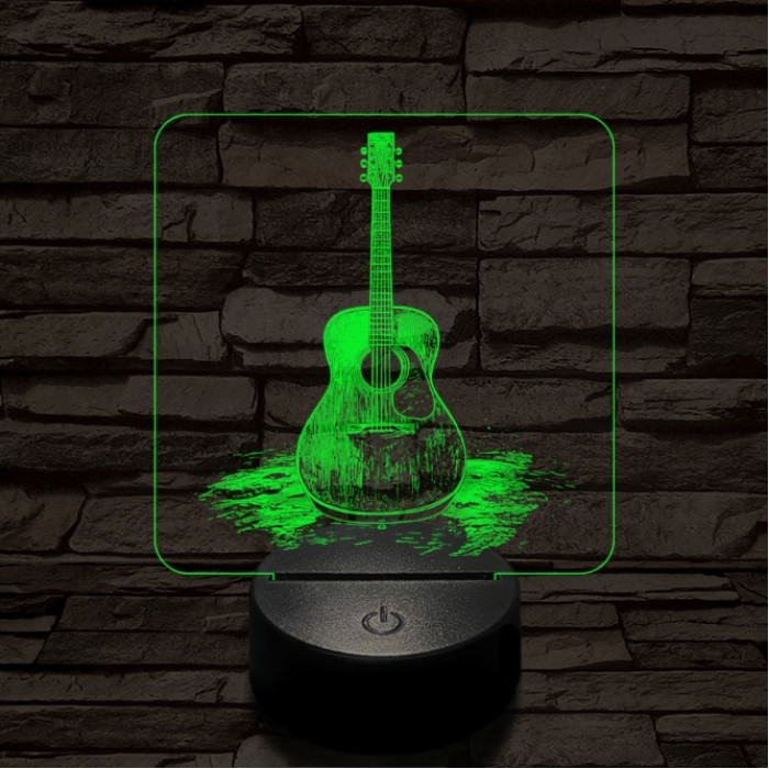 Akusztikus gitár 7 színű valósághű 3D led lámpa