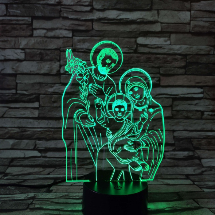 Jézus, Mária, Szent József 7 színű 3D led lámpa
