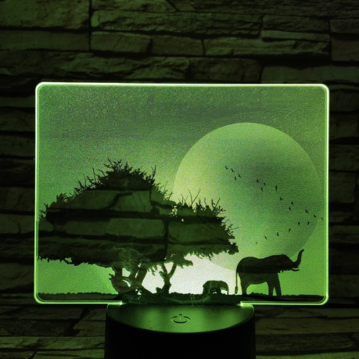 Elefántok a Szaharában 7 színű valósághű 3D led lámpa