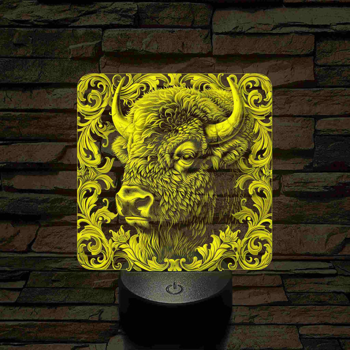 Bölény-fej 7 színű valósághű 3D led lámpa