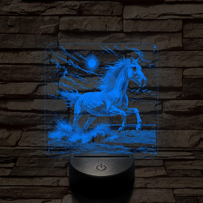 Vizen vágtázó ló   7 színű valósághű 3D led lámpa