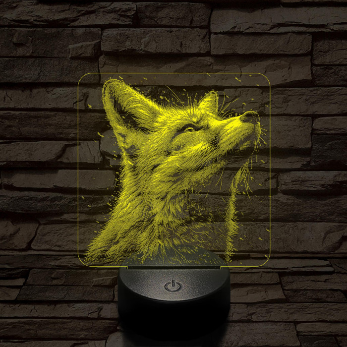 Róka fej  7 színű valósághű 3D led lámpa
