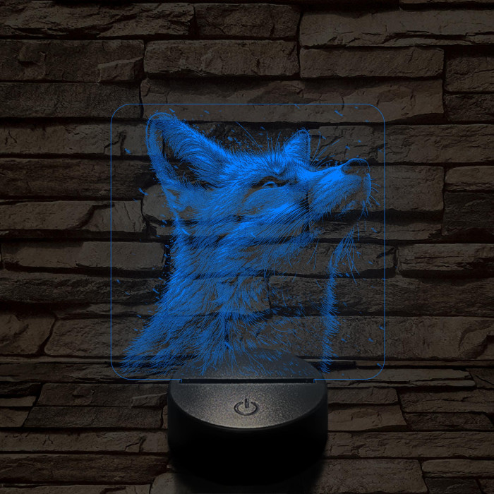 Róka fej  7 színű valósághű 3D led lámpa