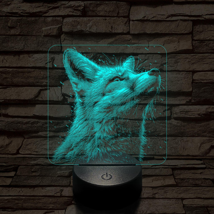 Róka fej  7 színű valósághű 3D led lámpa