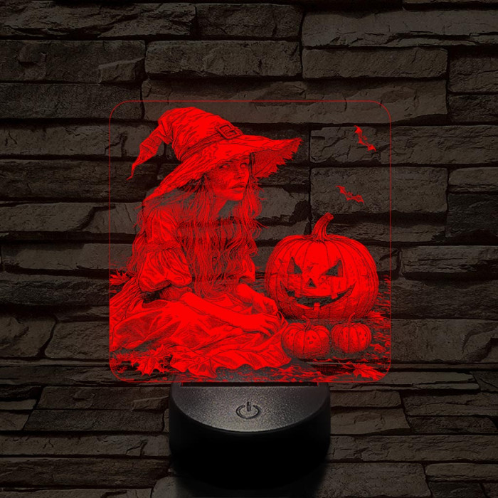 Boszorkány töklámpásokkal 7 színű valósághű 3D led lámpa