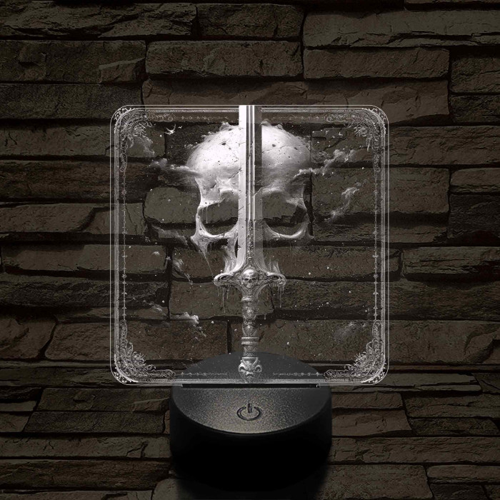 Koponya és kard 7 színű, valósághűen gravírozott 3D led lámpa