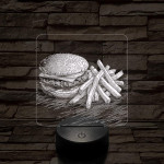 Street food sajtburger és krumpli 7 színű, valósághűen gravírozott 3D led lámpa