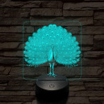 Gyönyörű páva madár 7 színű valósághű 3D led lámpa