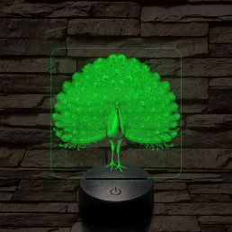 Gyönyörű páva madár 7 színű valósághű 3D led lámpa