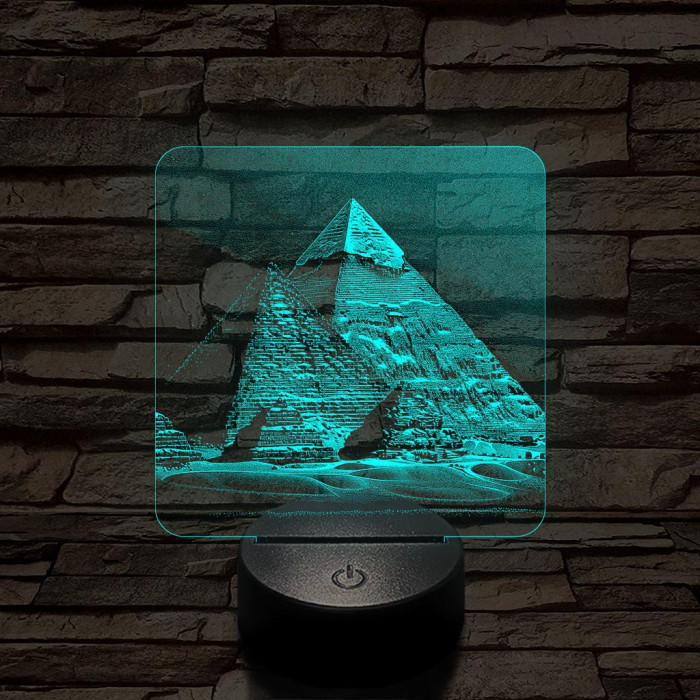 Gízai piramisok 7 színű, valósághűen gravírozott 3D led lámpa