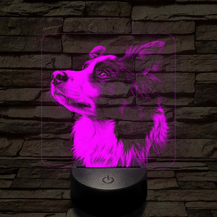 Border Collie portré 7 színű valósághű 3D led lámpa