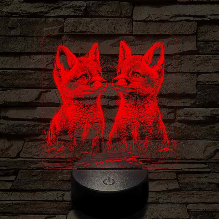 Édes rókakölykök 7 színű valósághű 3D led lámpa