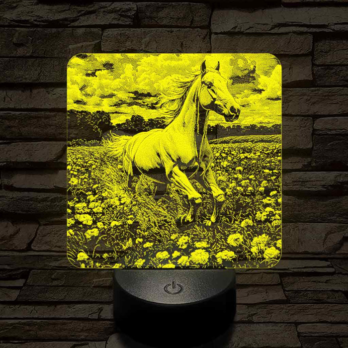 Virágok közt vágtató ló 7 színű valósághű 3D led lámpa
