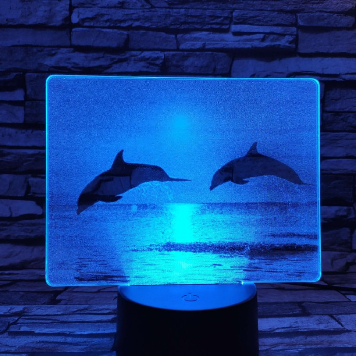 Delfinek a naplementében 7 színű valósághű 3D led lámpa