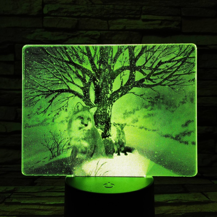 Róka a hóesésben 7 színű valósághű 3D led lámpa